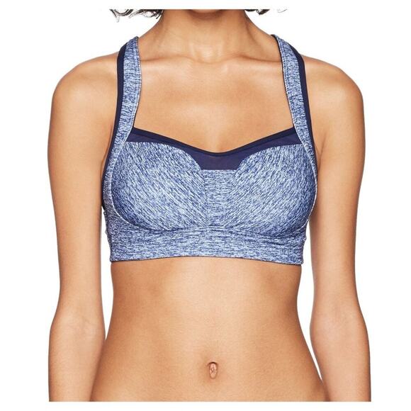 TYR Sports Bra Womens 8 Heathered Blue/Black Adjustable Straps Hook & Eye - Picture 1 of 10